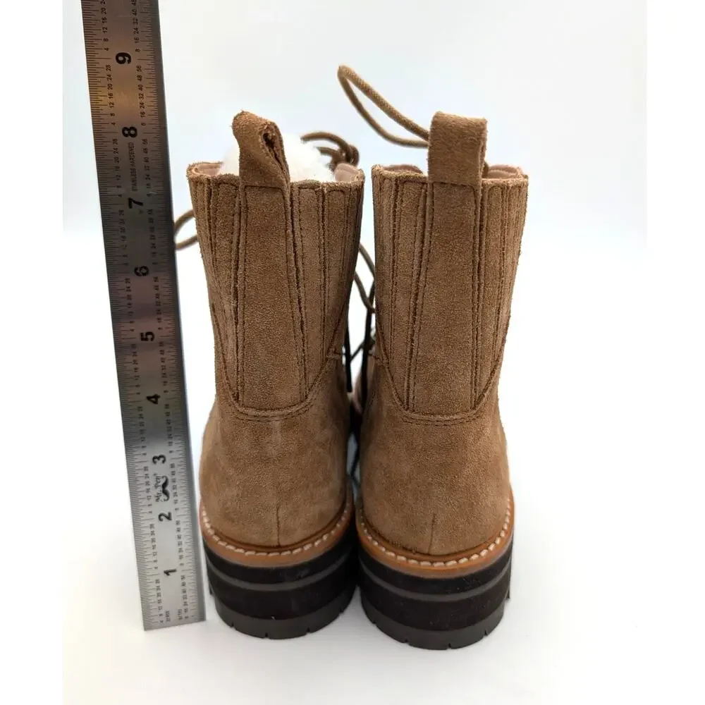 Marc Fisher Izzie Genuine Shearling Lug Sole Boots Women's Brown Suede Size US6M